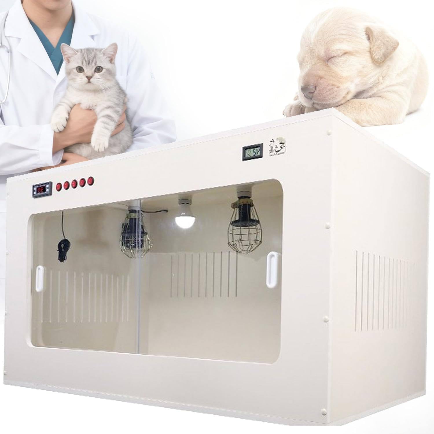 Incubatrice portatile isolata per cuccioli con riscaldamento e ventilatore, compatta per il trasporto sicuro e l'assistenza domiciliare di cani e gatti appena nati