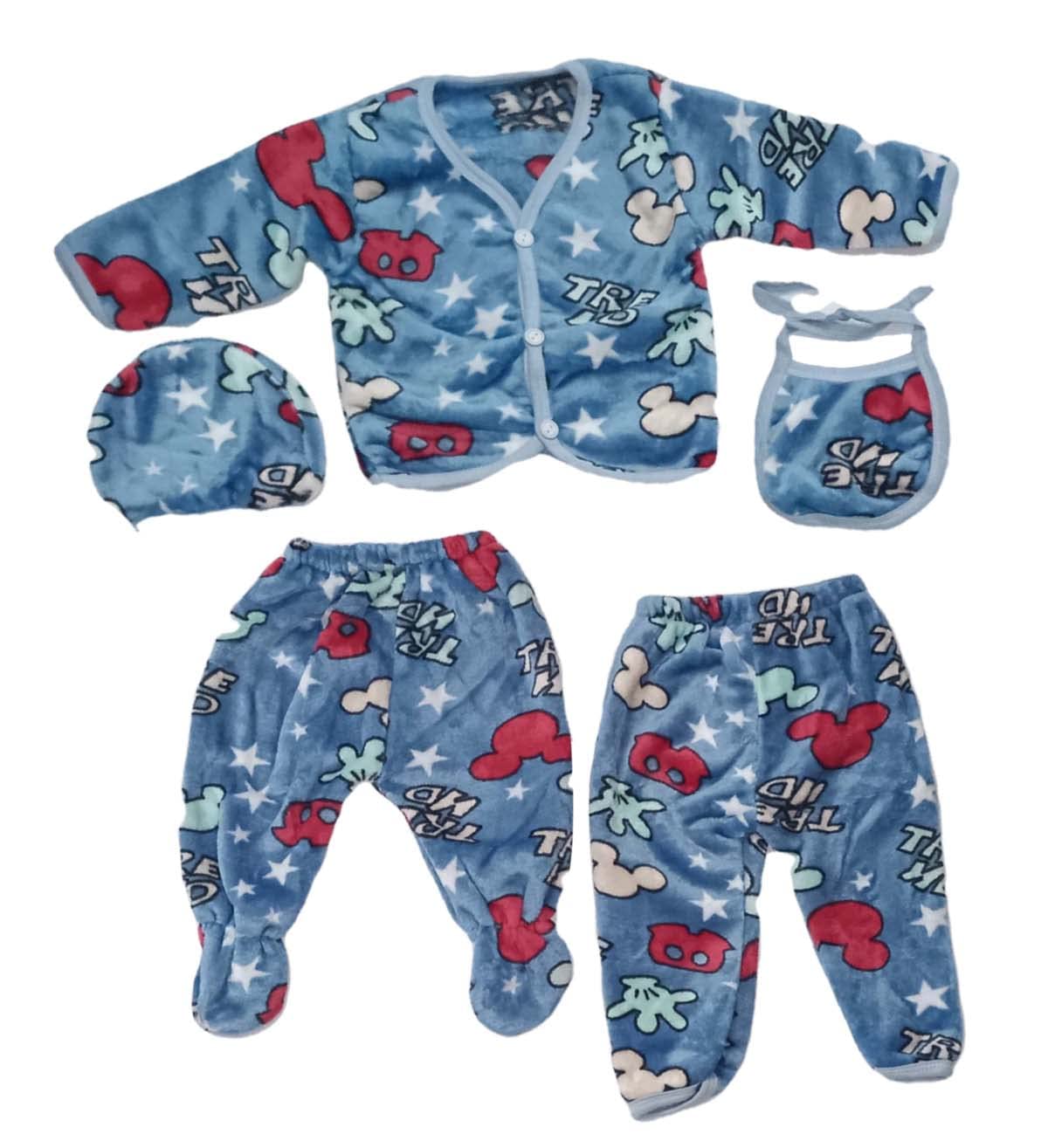 GenericCute Collection New Born Baby Winter Wear 0-3 Months Keep Warm Cartoon Printing Baby Cotton Clothes 5 PCs Sets (Multicolor, 0-3 months), Printed