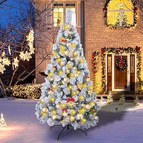 Sapin De Noël Artificiel Floqué De Neige De Qualité Supérieure De 2,1 M Pour La Maison, Le Bureau, La Décoration De Fête Avec 950 Embouts De Branche, Cadeaux De Base Pliables Pour