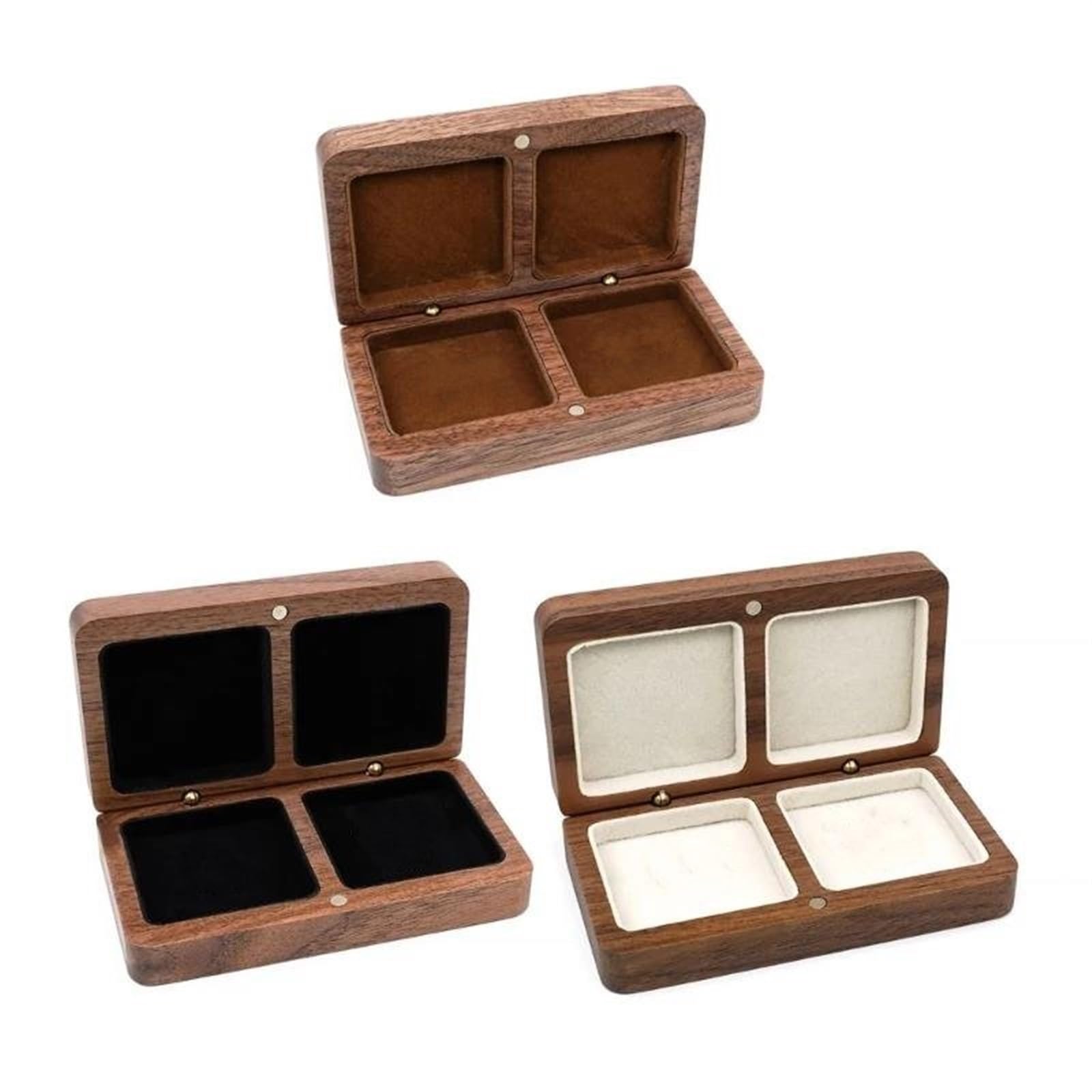 Organizador de Collares, Caja de Madera de Nogal para Anillos, Soporte de Almacenamiento de Anillos sólidos para propuesta, Estuche Rectangular para Guardar Joyas de Doble Anillo y Pendientes.