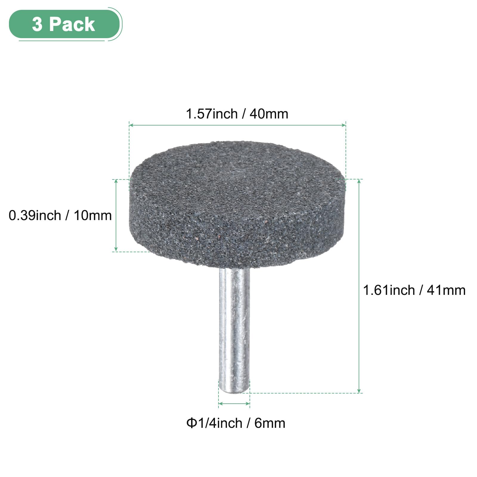 M METERXITY 3-Pack Ruote Abrasive In Pietra Montate, 1/4 Pollici(6mm) Albero In Ossido Di Alluminio Per Levigatura E Lucidatura, 1.57 Pollici(40mm) Diametro 80 Grana Punta [Grigio]