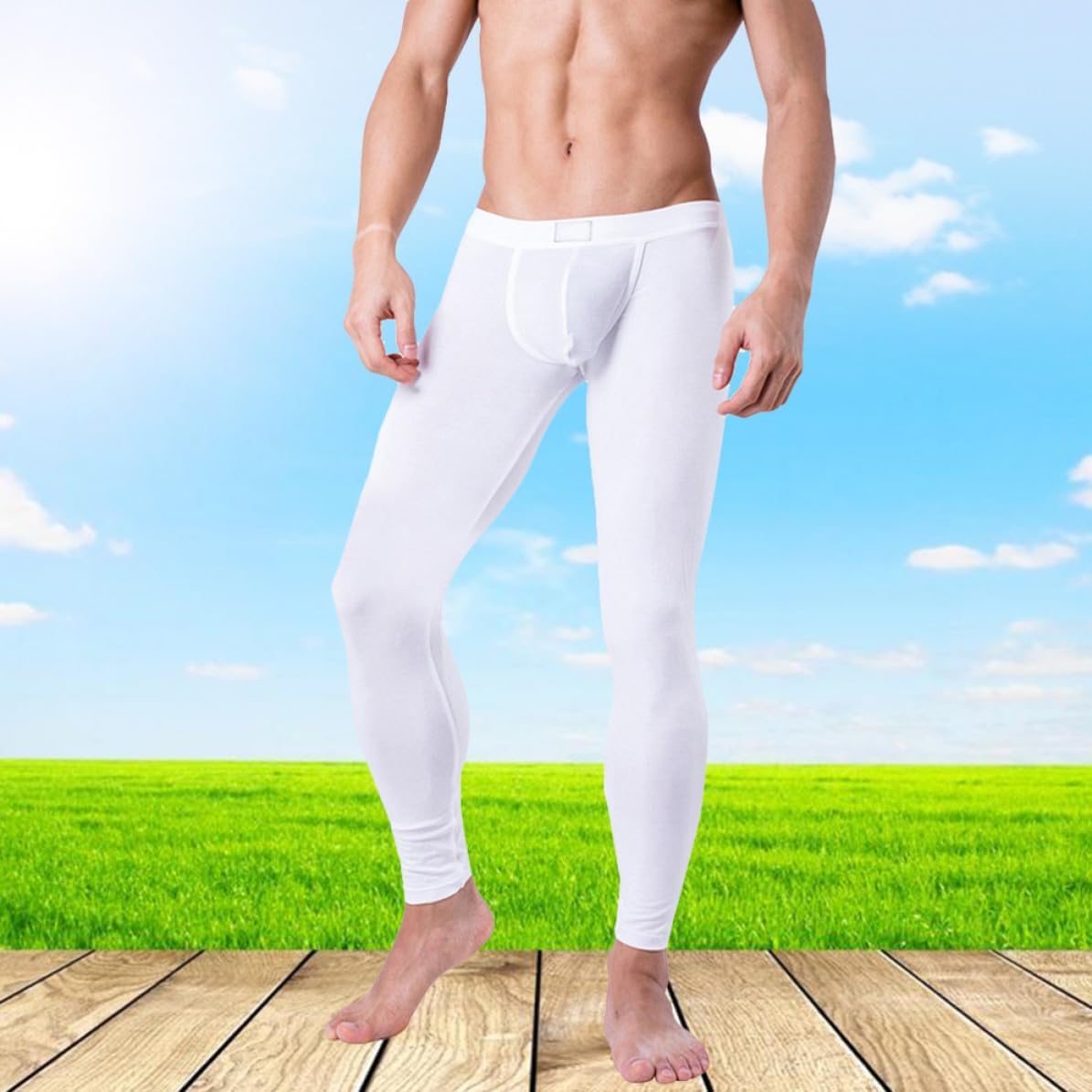 Spandex Long Johns Pants Thermal Base Layer Stretchy Modal Men's White