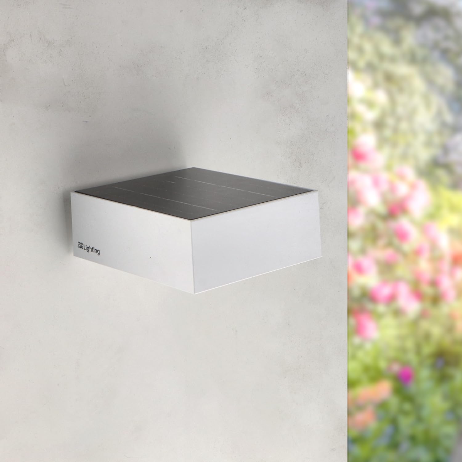 M Ledme - Applique LED solare da parete White Bin 2W, luce esterna con sensore di movimento e crepuscolare, protezione IP65, illuminazione 4000K (neutra), ricarica rapida e autonomia di 6-8 ore