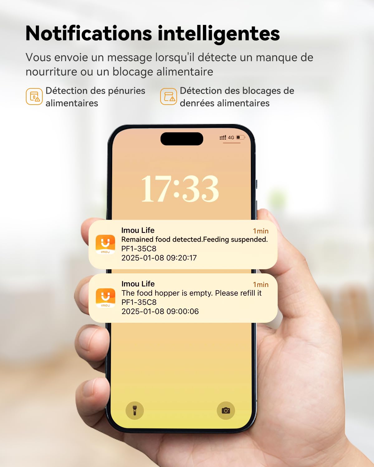 Imou 4L Distributeur Croquettes Chat Automatique avec 360° Caméra 4MP | Distributeur Croquettes Chat/Chien, Capteur de Faible Niveau de Nourriture, Détection de Mouvement/Animal, 1 à 15 Repas
