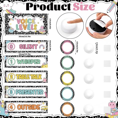 APUDWN 16 PCS Voice Level Classroom Push Light and Magnetic Poster Sticker, Composition Notebook Classroom Decor, Noise Control Chart Behavior Management Tool for Preschool Elementary School Teachers
