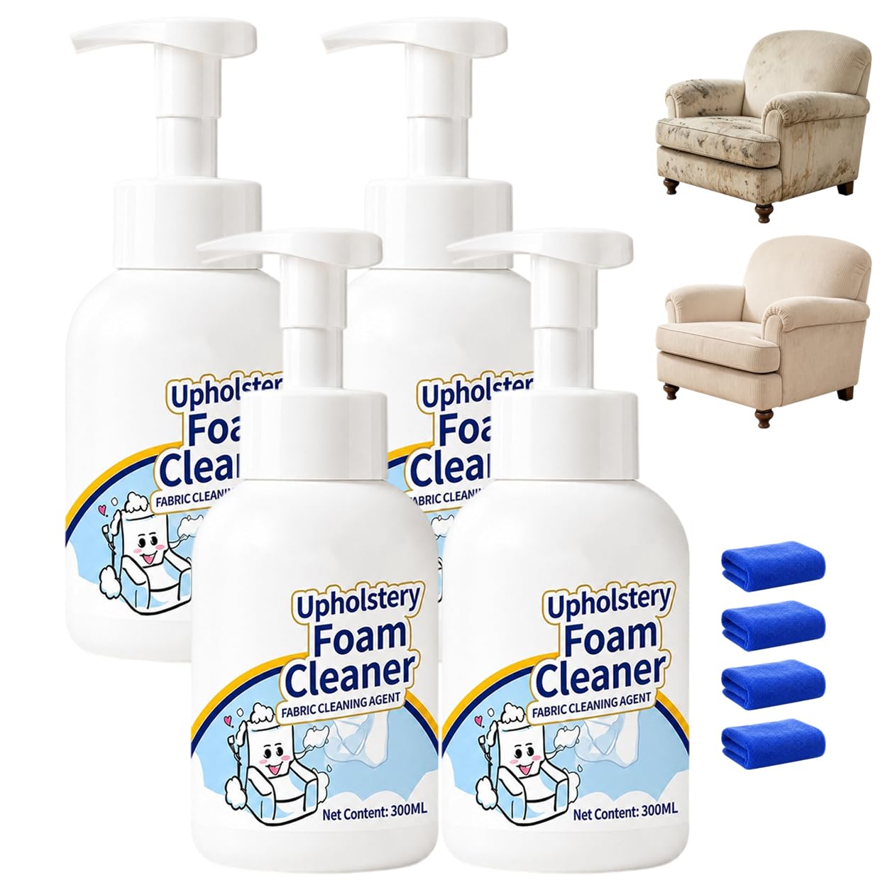 Couch-Stoff-Schaumreiniger, wasserloses Stoff-Reinigungsmittel (4pcs)
