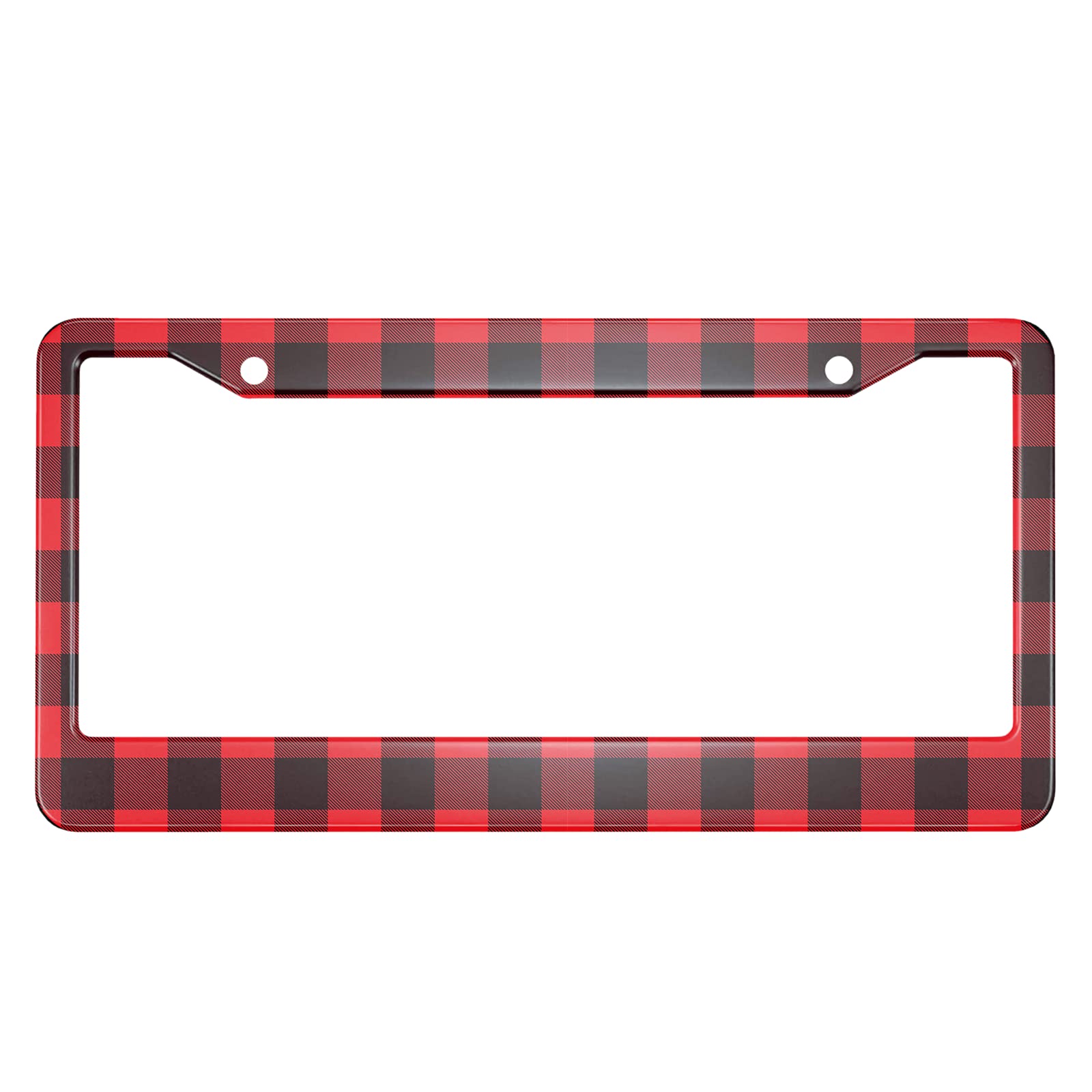 Swono Plaid Red License Plate Frame Classic Lumberjack Checkered in Red Black Aluminum Metal License Plate Holder Frame for Women Men License Plate Cover Auto Decoration for US Car/Truck