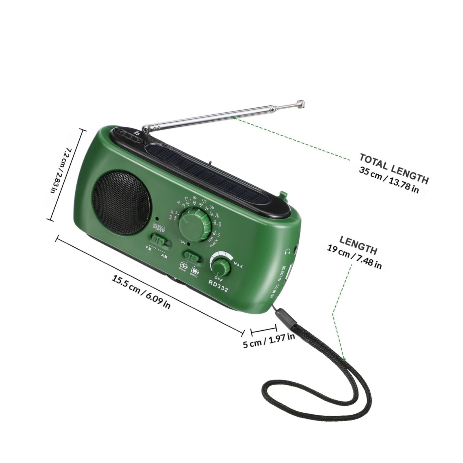 Housoutil Radio Solar De Emergencia con Manivela, Radio De Emergencia Portátil Solar con Manivela con Linterna LED Y Cargador USB, Multifunción Grabadora para Camping Y Supervivencia