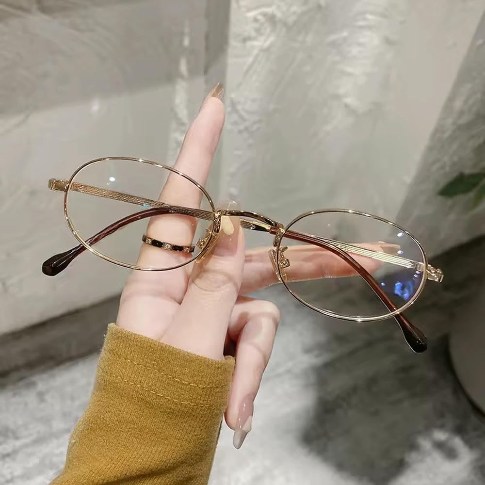 ZBDZSW Metalowe okulary w małej ramce Vintage Artystyczne metalowe okulary w małej owalnej ramce Ekskluzywne okulary dla mężczyzn i kobiet