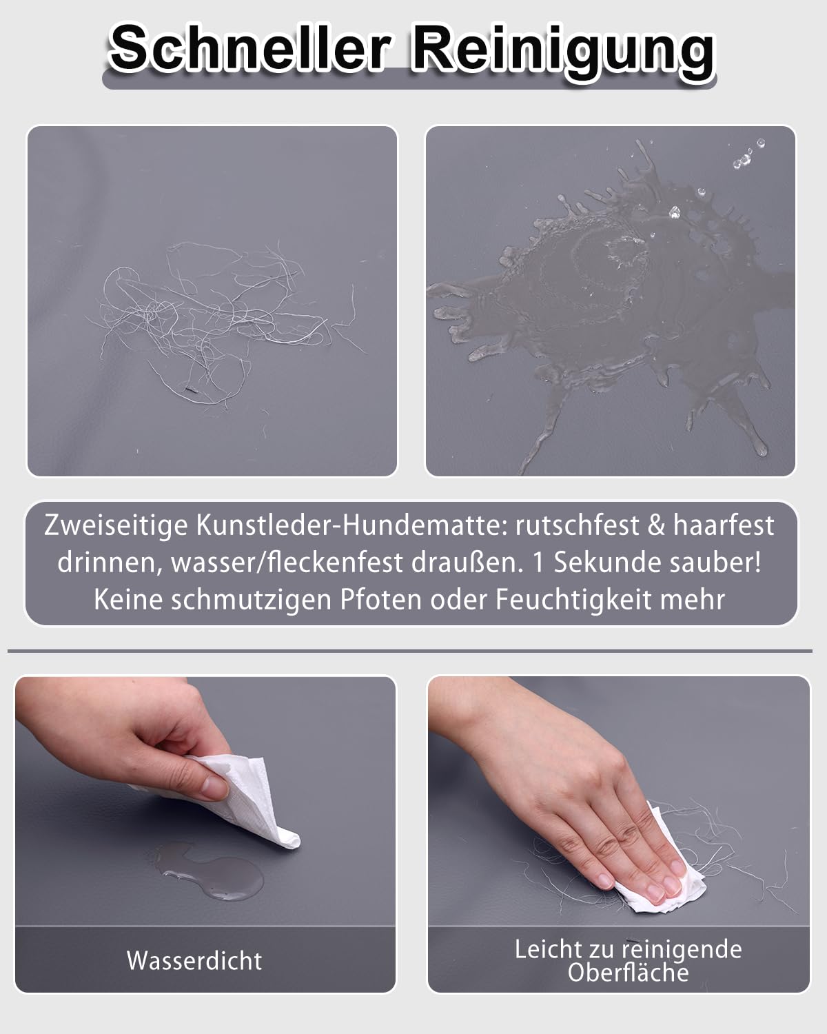 Wassericht Hundematte Outdoor-105x70cm,Hundebett Grosse Hunde aus Kunstleder,Einfach zu Reinigen,Tragbar Platzsparend Hundekissen,Waschbar Hundematratze für Innen& Reisen,Grau