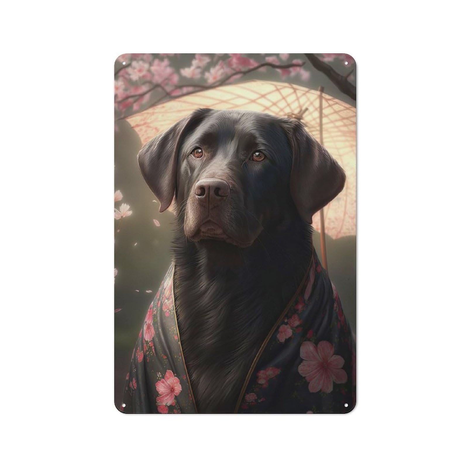 Junmoney Style-7 Rustic Metal Wall Sign 30X20cm Featuring Black Labrador Kimono For Pub Or Café, For Vintage Wall Decor Fans, For Metal Sign Collectors