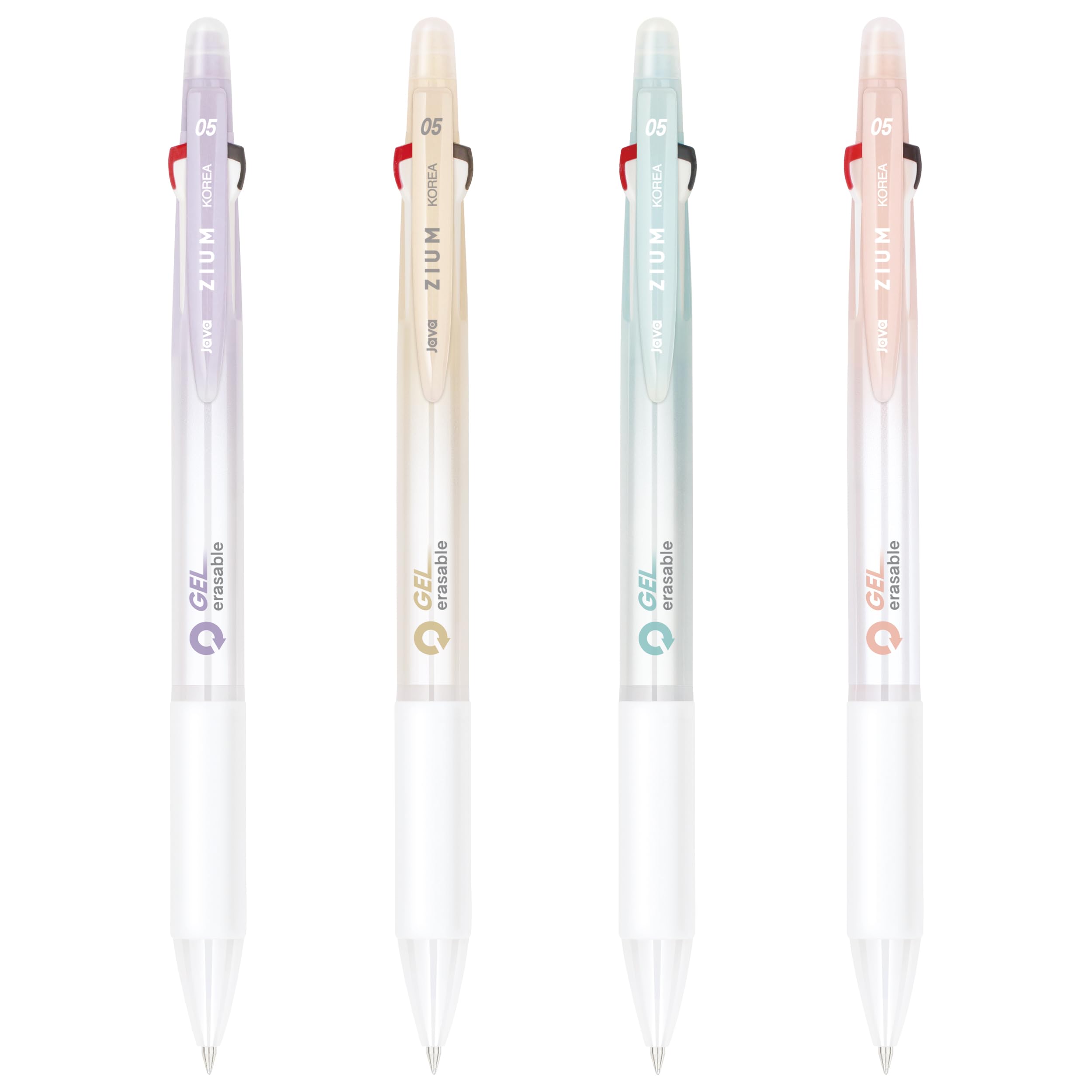 JVPEN Zium 3-Color Erasable Gel Pen – 0.5mm Fine Tip, Refillable Multi Pen with Smooth Heat-Erase Ink – Korean Stationery for School, Office, Journaling – Assorted Barrels, 4-Pack