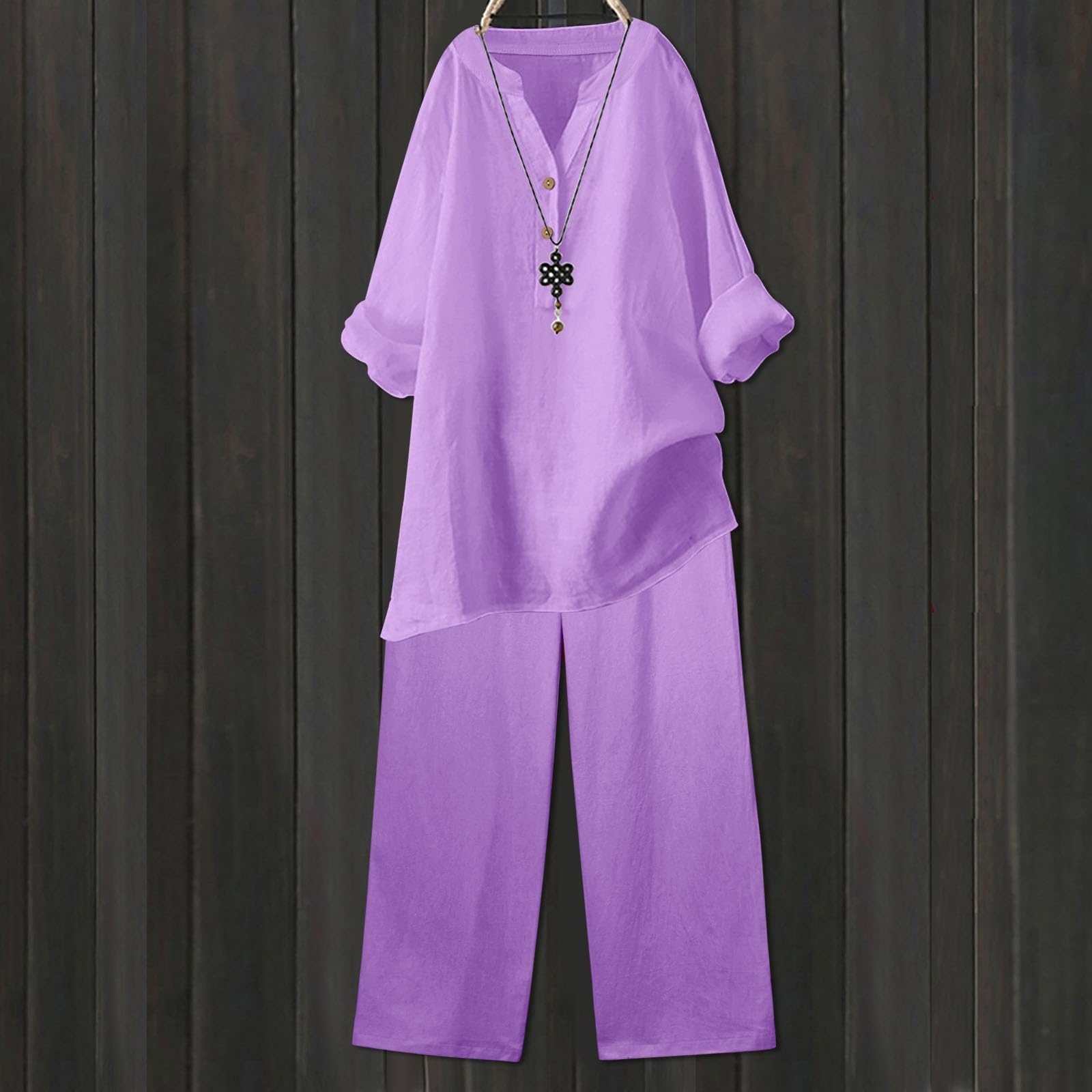 Trajes de 2 Piezas para Mujer Blusa de Pierna Ancha Bolsillos Pantalones elásticos Conjuntos Casuales con Cuello en V Camisa Pantalones Urbana