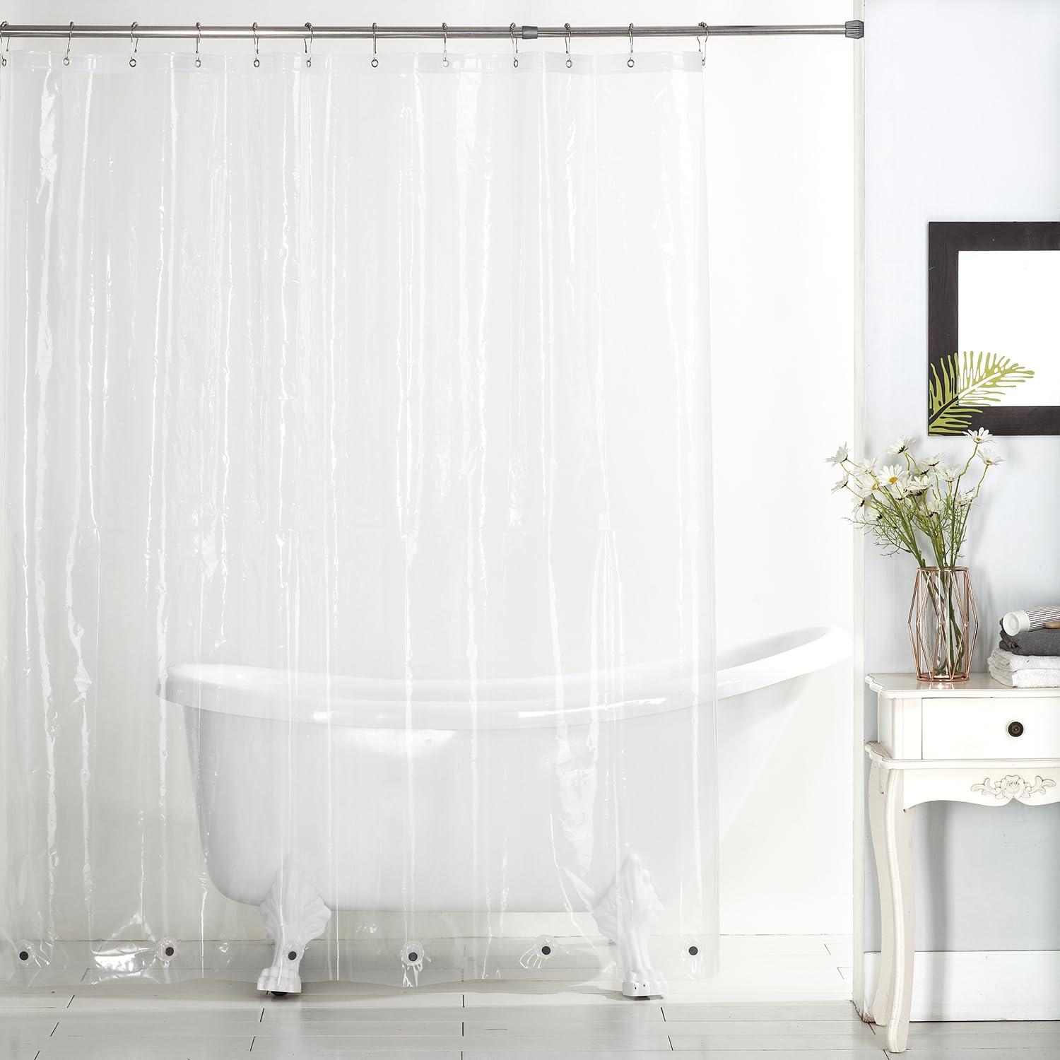 Interior Trends Premium PEVA Waterproof Shower Curtain Liner with Rust Proof Metal Grommets and 6 Weighted Magnets (4G - Clear, 72