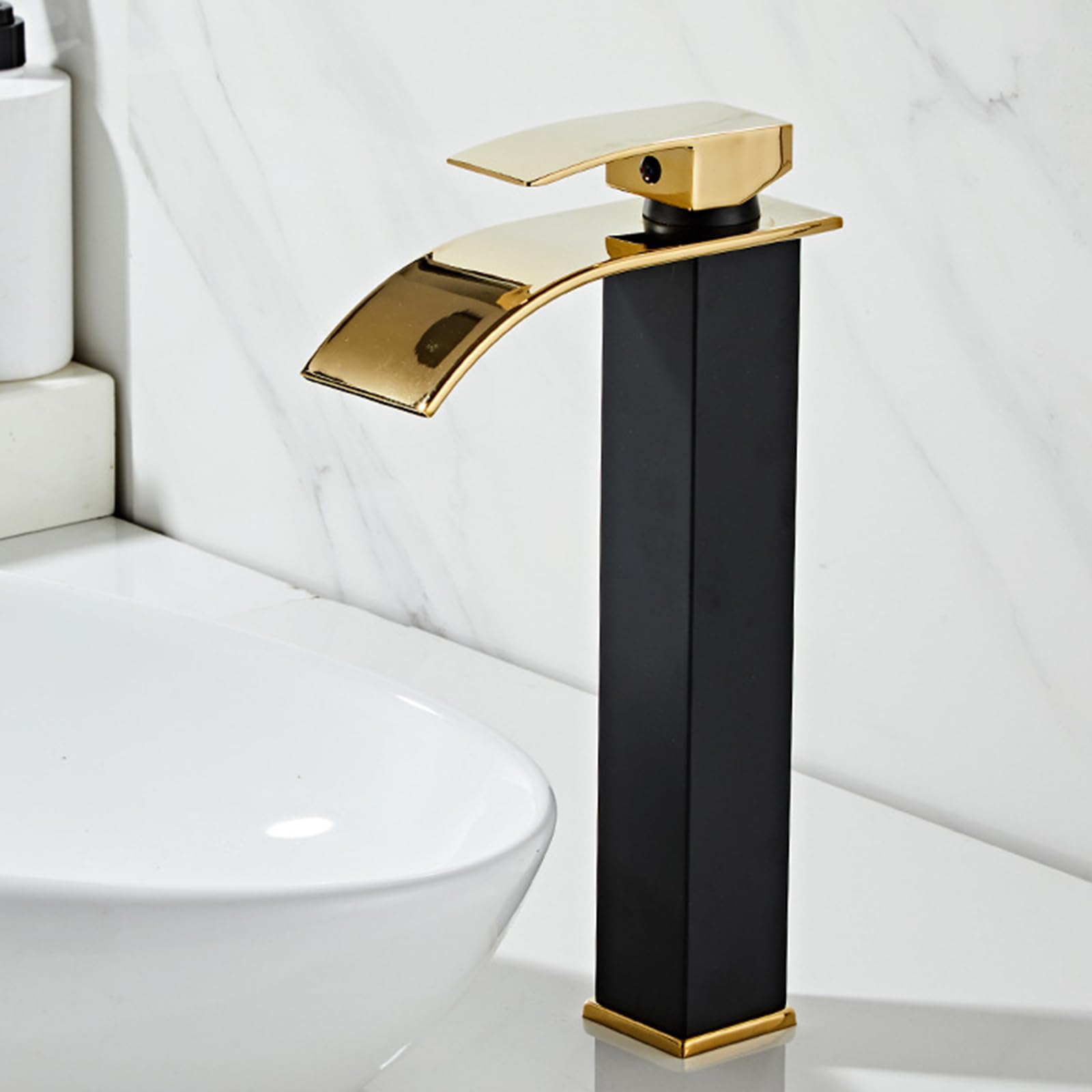 Weißer Badezimmer-Wasserhahn, Einhebel-Kaskaden-Mischbatterie, modernes Wasserfall-Design für Abo, Slish Badezimmer-Armaturen, einfache Installation