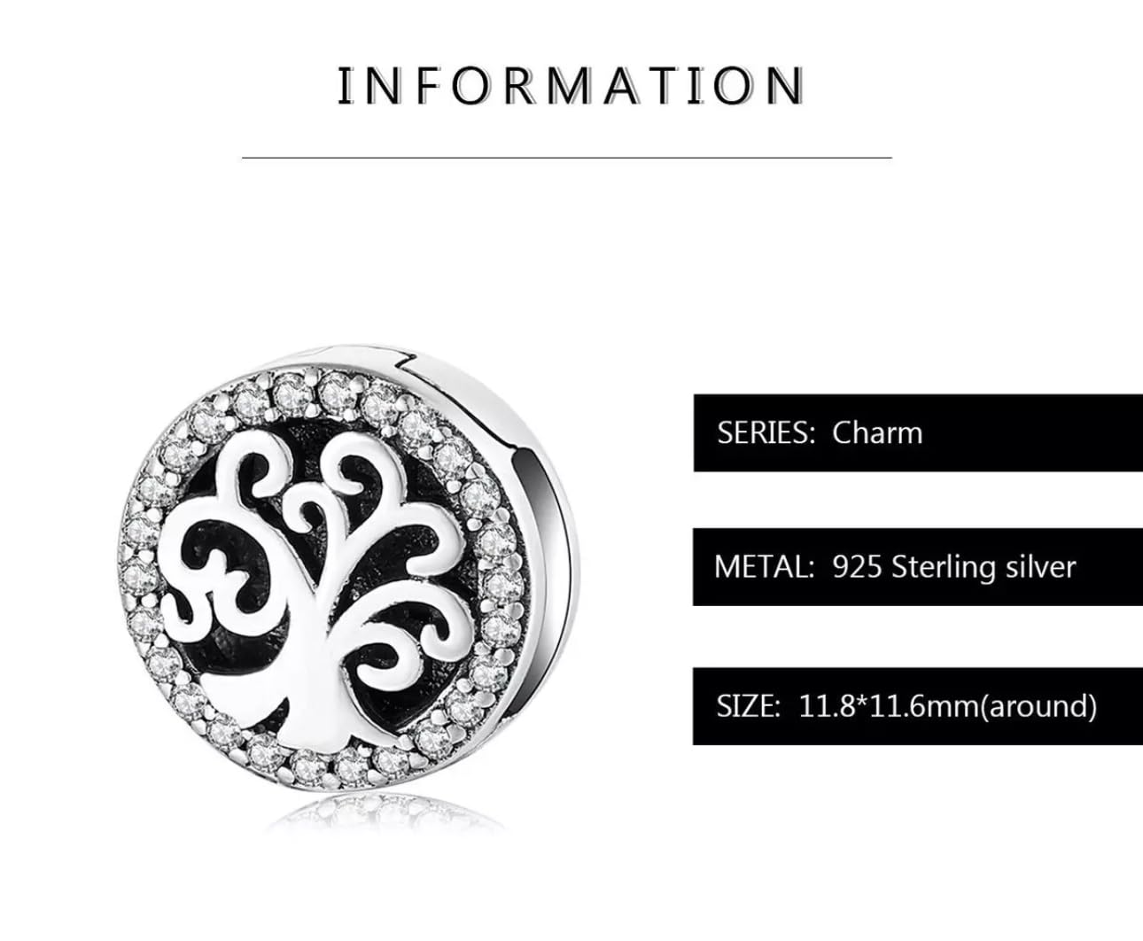 FLXHHX Charm De Clip del Árbol Genealógico De La Vida En Plata De Ley 925 Auténtica Compatible con La Pulsera Reflexions Reflections
