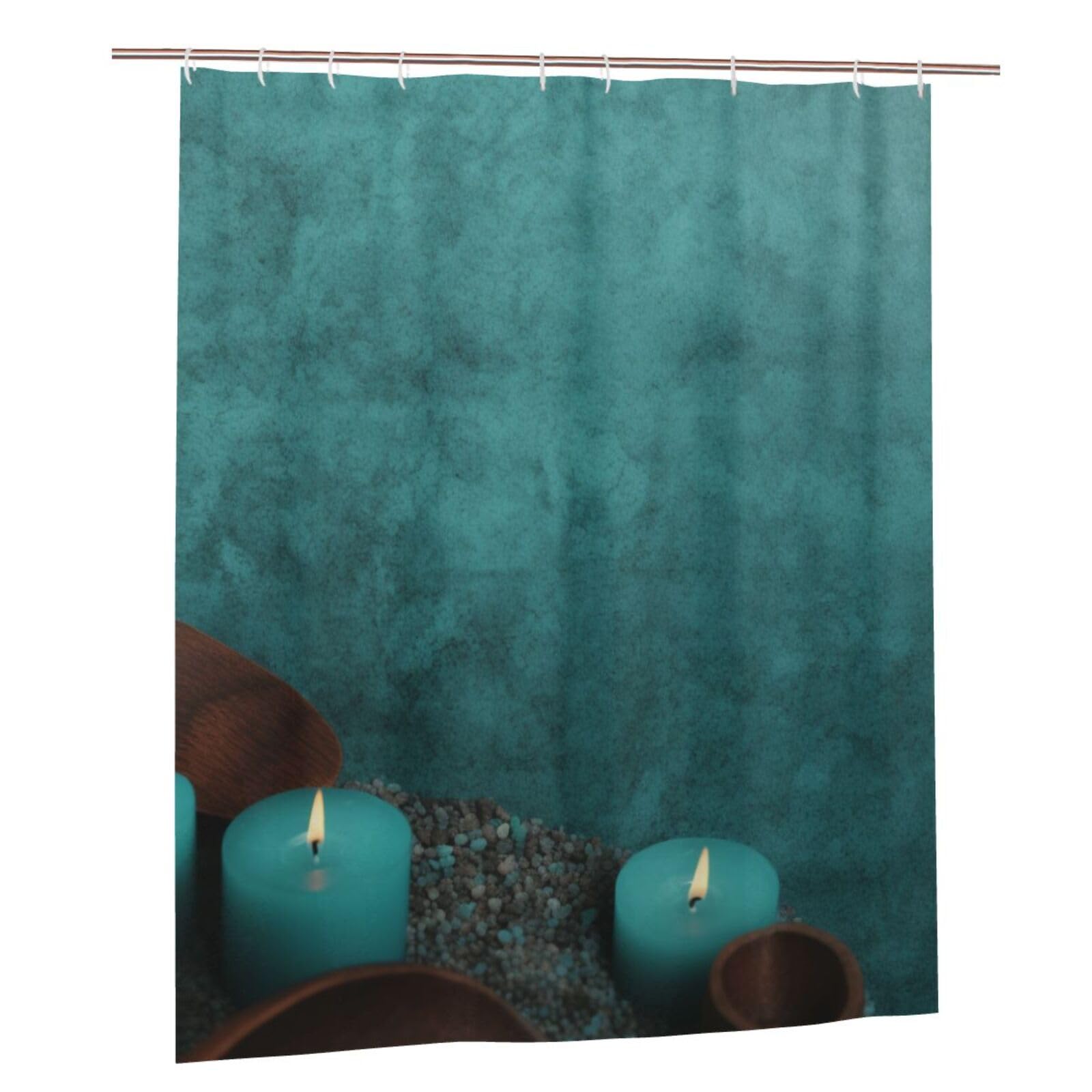 BWWHCCTI spa teal Printed Shower Curtain With 12 Plastic Hooks Opaque Quick Drying Waterproof Shower Curtains Sets For Bathroom 152x183 Cm