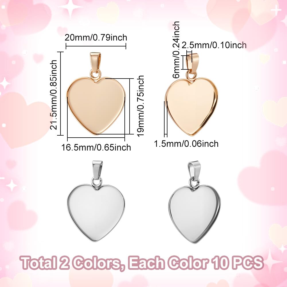 UNICRAFTALE Cuore Pianura Bordo Lunetta Coppe Ciondolo in Acciaio Inox Pendenti e Ciondoli Lunetta Cabochon Impostazioni per Fare Gioielli Fai da Te