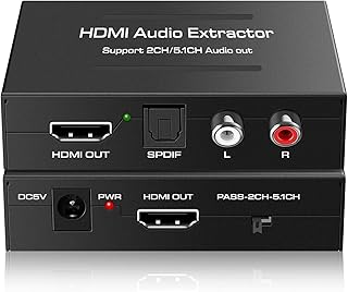 HDMI Audio Extractor HDMI Audio Converter 2160P@30HZ/1080P@60HZ HDMI to SPDIF/RCA Audio Output Splitter Supports 3D HD 1080P Compatible with HDCP Dolby Digital DTS 5.1 CH