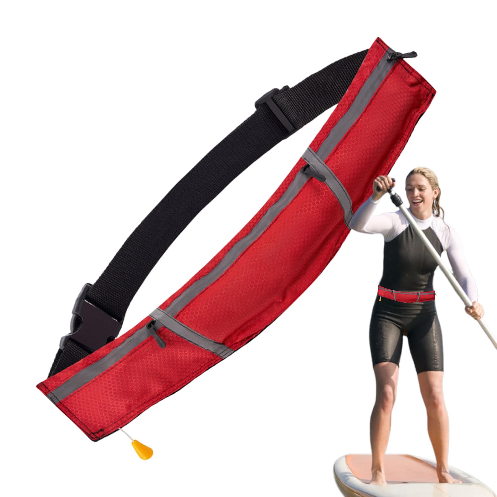 Ceinture de sauvetage pour adultes - 150N - Avec ceinture abdominale - Bouée de sauvetage réfléchissante autogonflante pour la sécurité de la piscine et du paddle