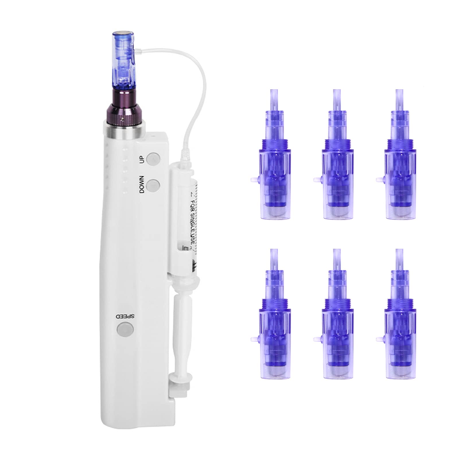 Microneedle Pen eléctrico Recargable Inalámbrico 5 Velocidades Automático con 2+10 cartuchos nano para Eliminación Acné,Arrugas, Estrías,Cuidado De Piel