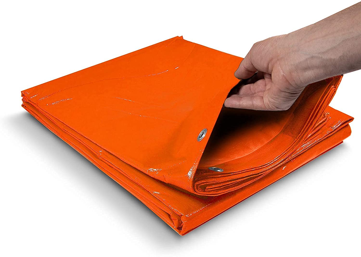 Floordirekt Plandeka okryciowa z tkaniny, ochronna, na łódź, pod namiot, do ogrodu, wodoodporna, z oczkami, kolor: pomarańczowy (6 x 10 m (140 g/m²))