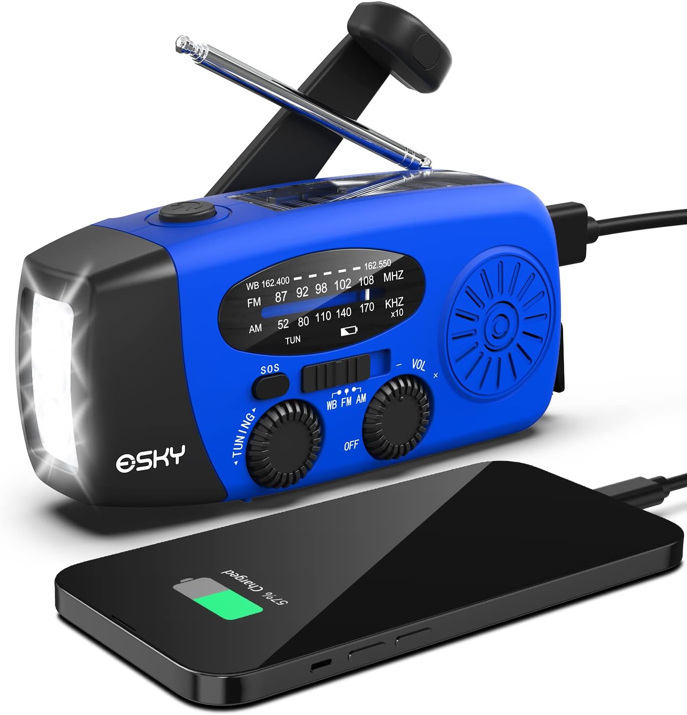 Esky Emergency Hand Crank Radio with 3 LED Flashlight, AM
