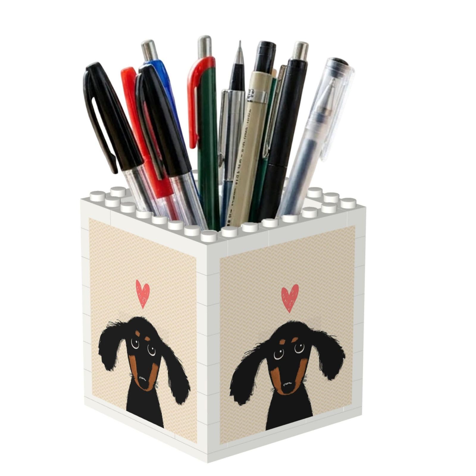 Poadnly Dachshund Puppy Love, Pen Pot Pencil Holder for Office Home School, Compact Desk Organiser for Office Stationery