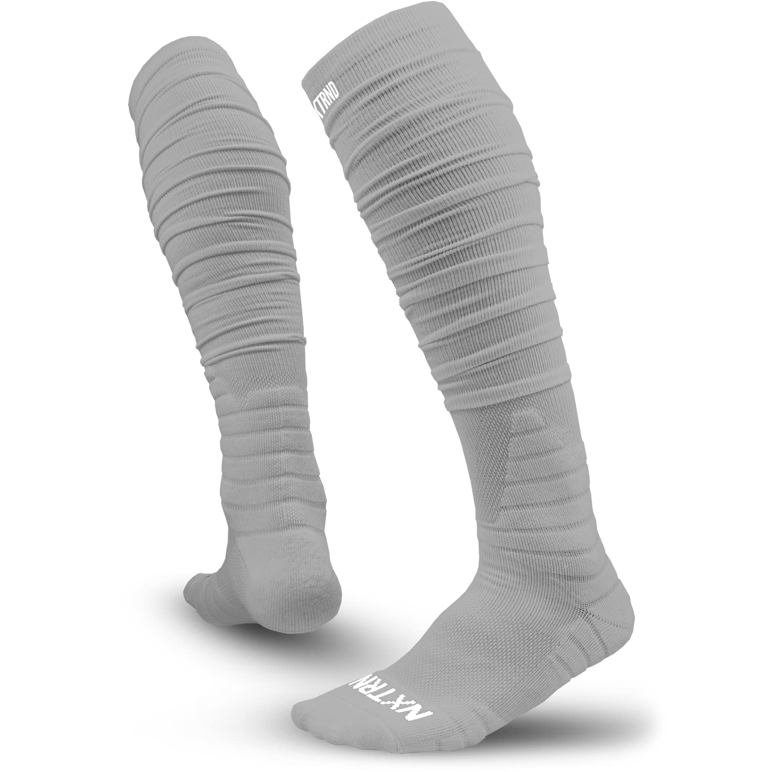 Nxtrnd XTD Scrunch Football Socks, Extra Long Padded Sport Socks for Men & Boys, Light Grey, Large