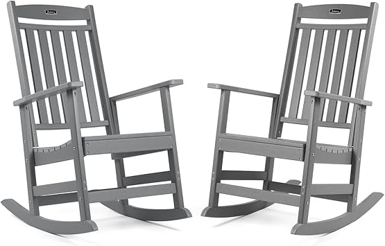 FUNBERRY Outdoor Rocking Chairs Set of 2, HDPE All Weather Poly Lumber Rocker, High Back Patio Rockers Easy Assembly