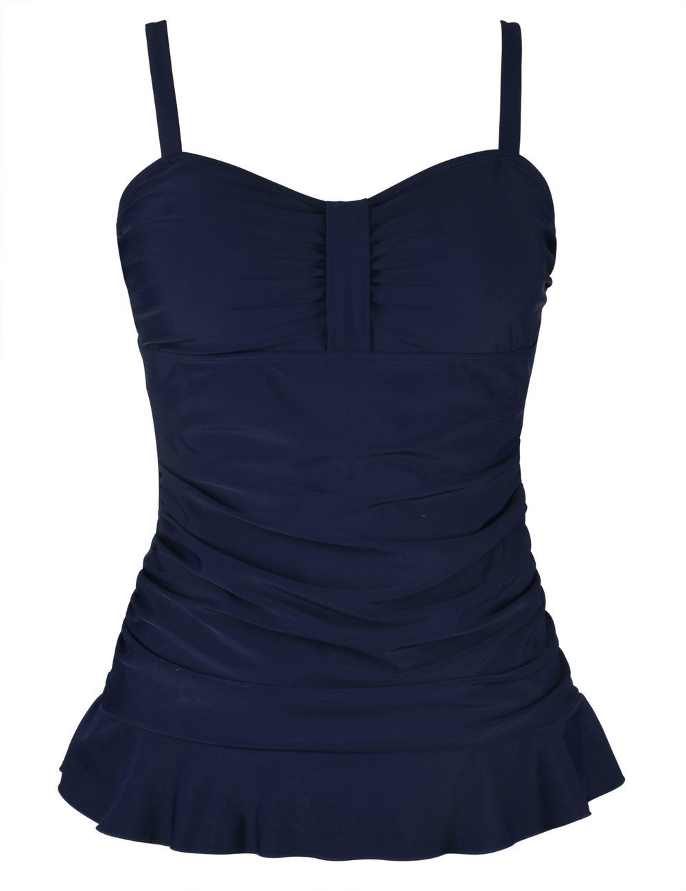 hilor Women's 50's Retro Ruched Tankini Swimsuit Top with Ruffle Hem Navy 22-picture-24