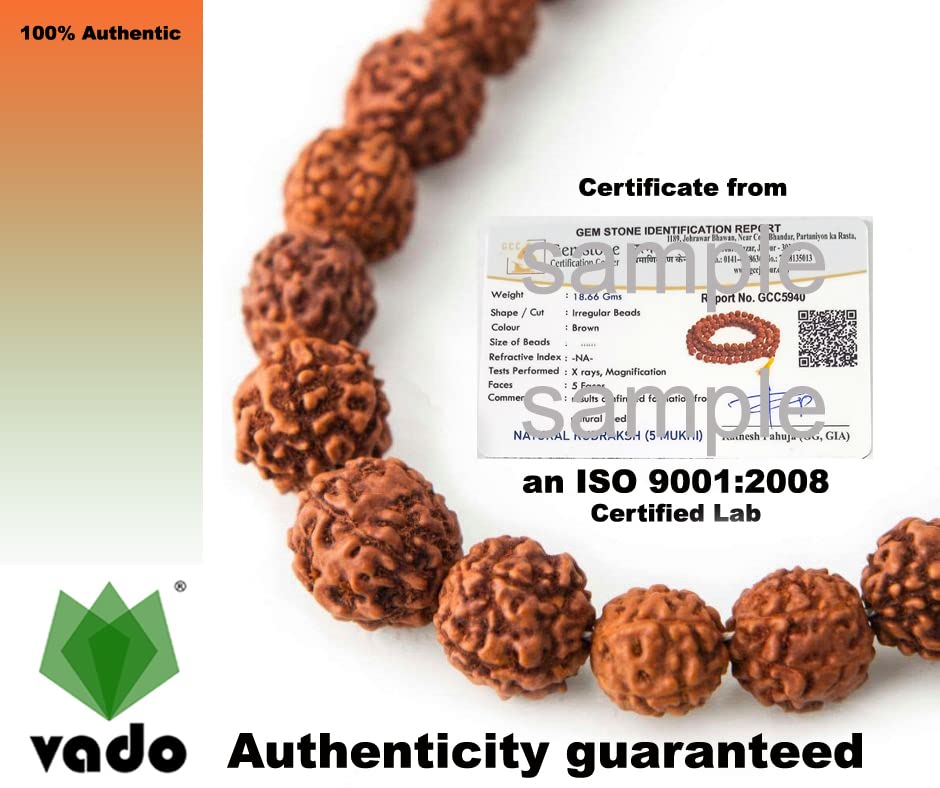 Image of Vado 5 Mukhi Rudraksha Mala 108 Panchmukhi Beads with Certificate 6mm (Brown)