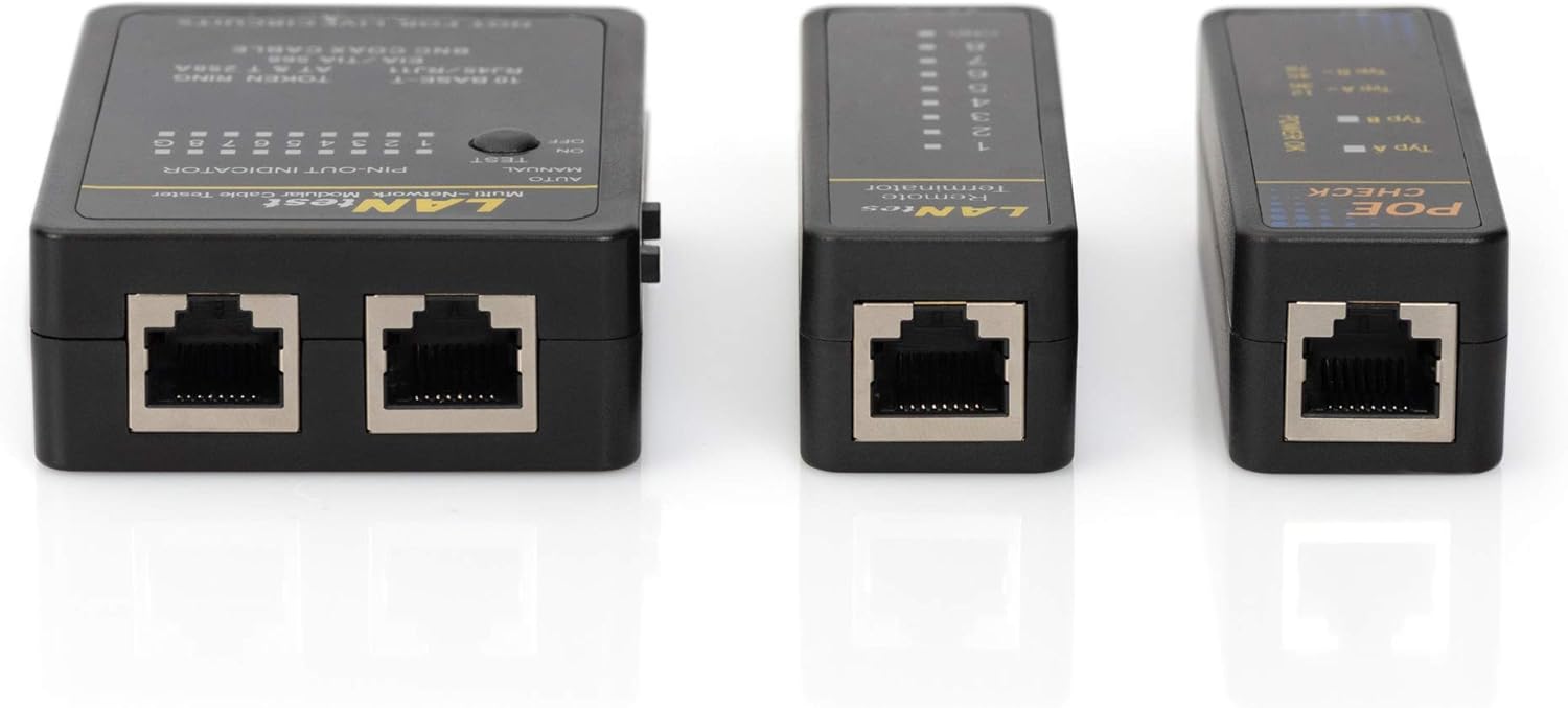 Digitus Network Tester & Cable Tester - PoE Testing Device - Automatic Scan - RJ45 RJ11 ISDN BNC - LAN Network Cable Coax Cable
