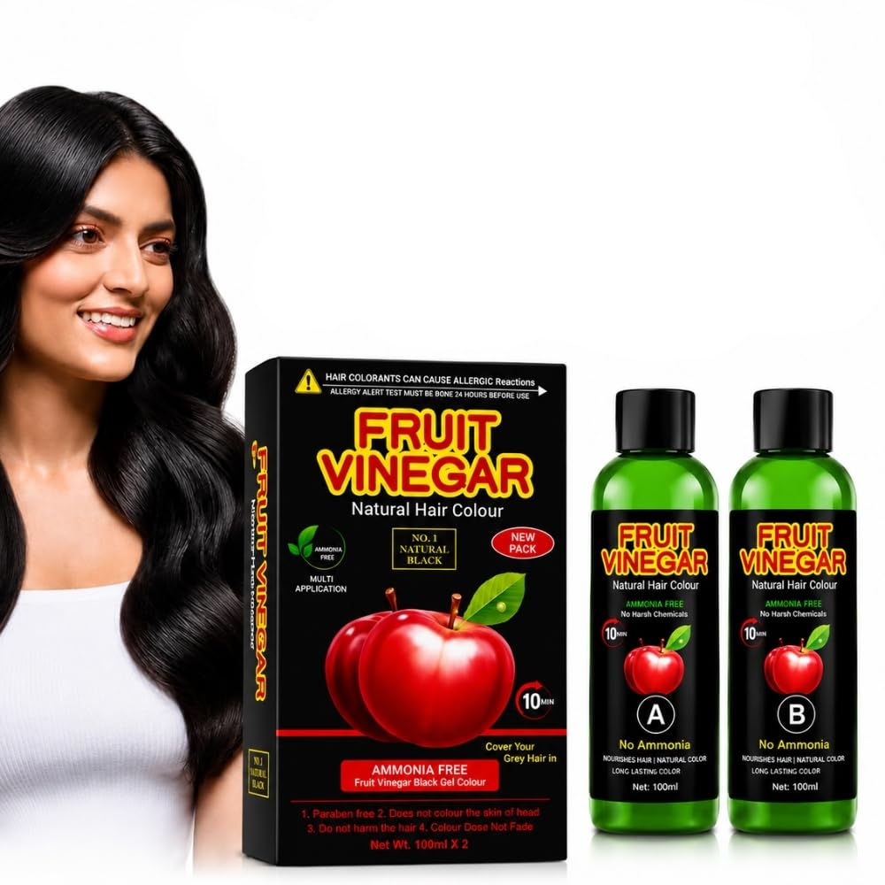 Fruit Vinegar Hair Dye Color for Both Men, Women, Natural & Ammonia Free Color Dye for Men & Women Black Hair (Black, 200ml)-image-44