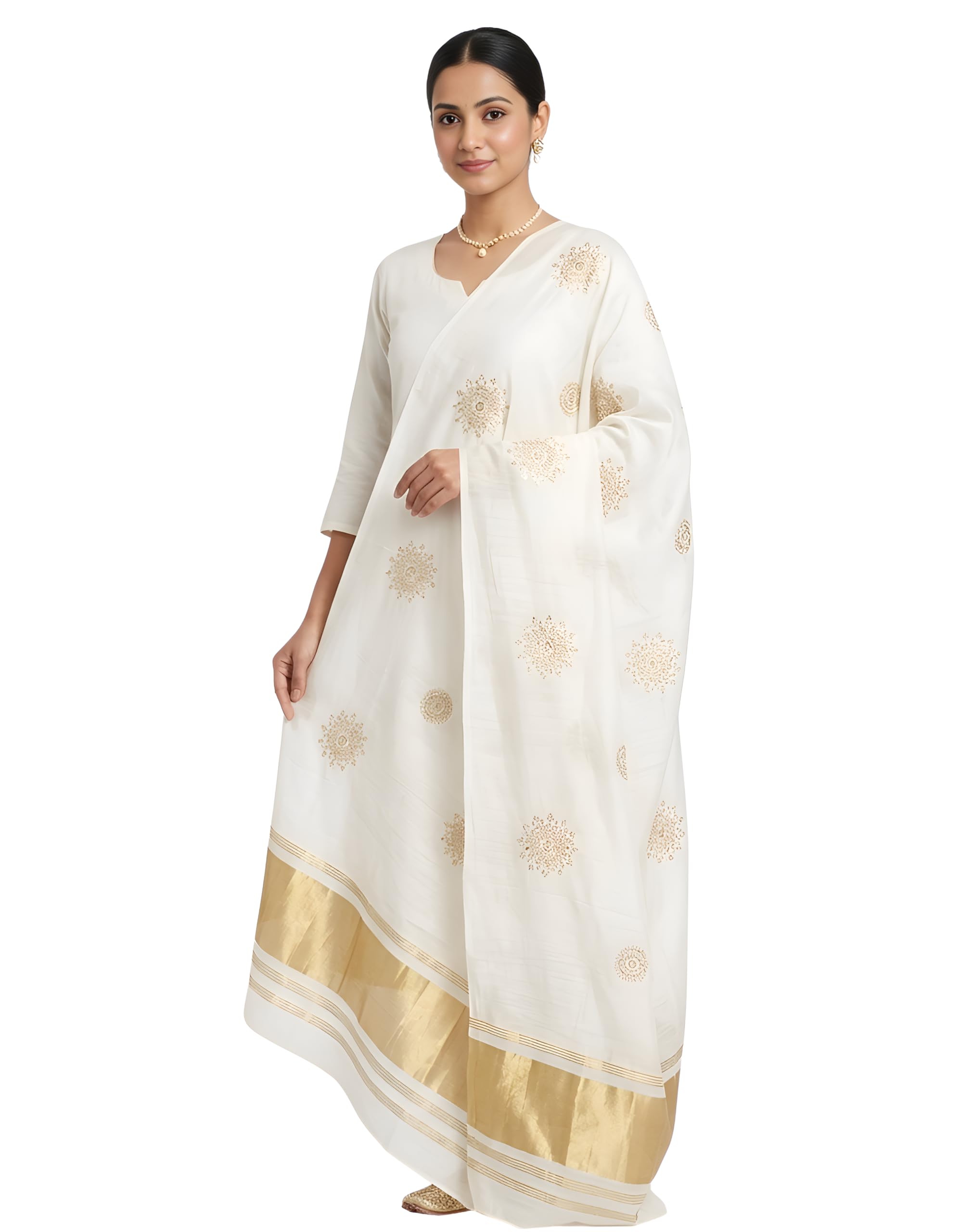 drape essence Women's Silk Blend Allover Golden Embroidered Dupatta | Lagdi Patta Design | Allover Golden Emroidery | Full 2.5 mtr length Dupatta | Festivewear For Women.-picture-18