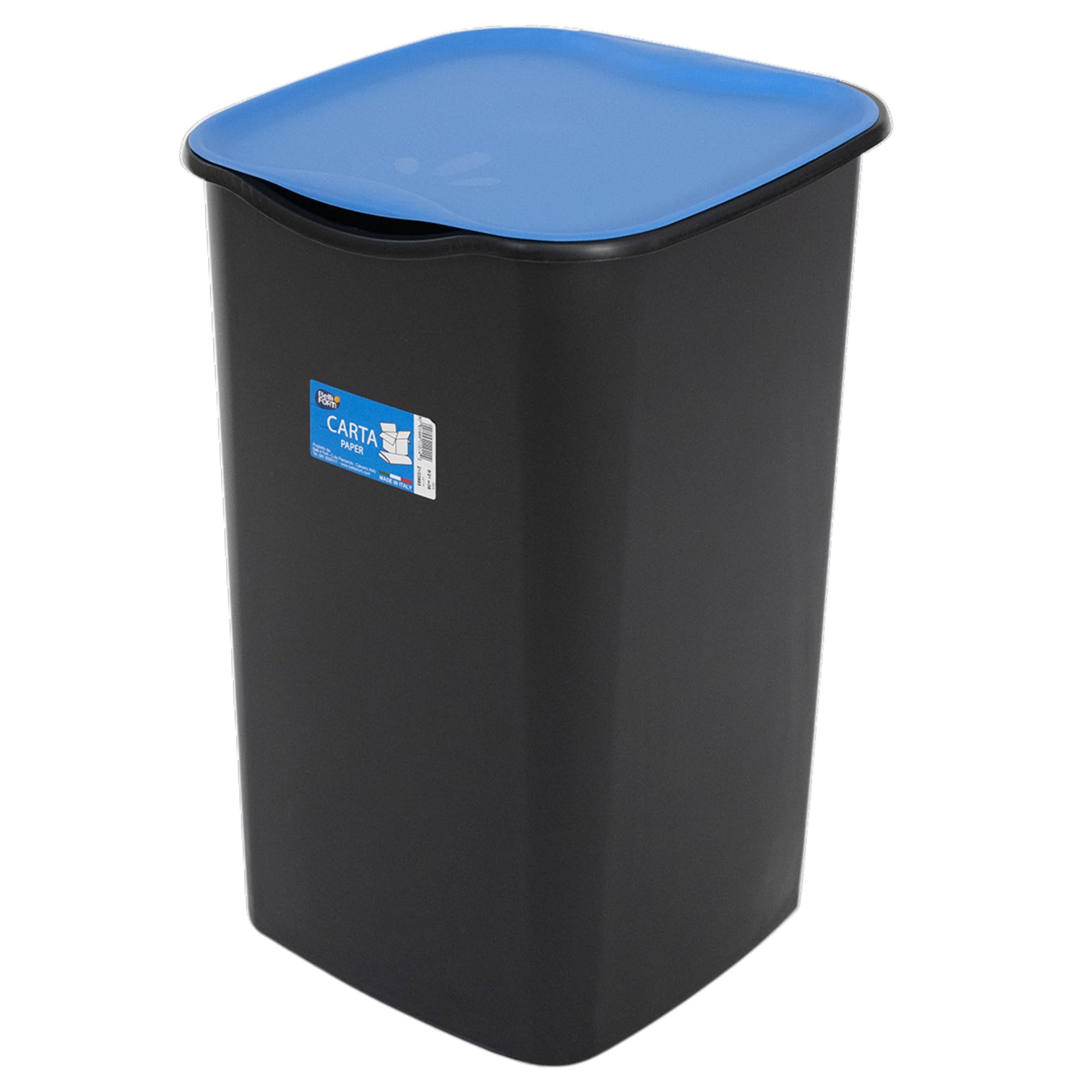 Belli e Forti Set 4 Pattumiere Per La Raccolta Differenziata 50L: Plastica, Nero Con Cop. Giallo + Vetro, Nero Con Cop. Verde + Carta, Nero Con Cop. Blu + Indifferenziata, nero con coperchio Grigio