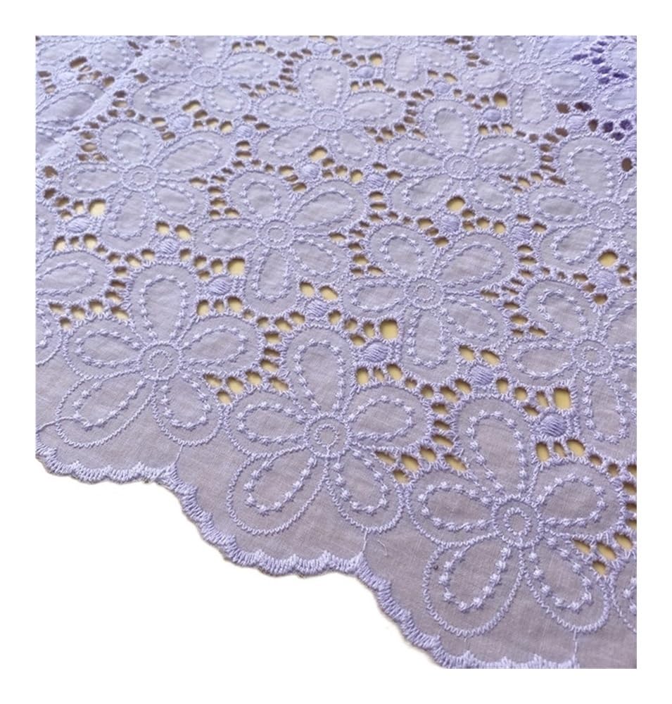Tissu en coton brodé fait à la main - Largeur : 130 cm - Pour vêtements, robes, accessoires de maison (violet clair)