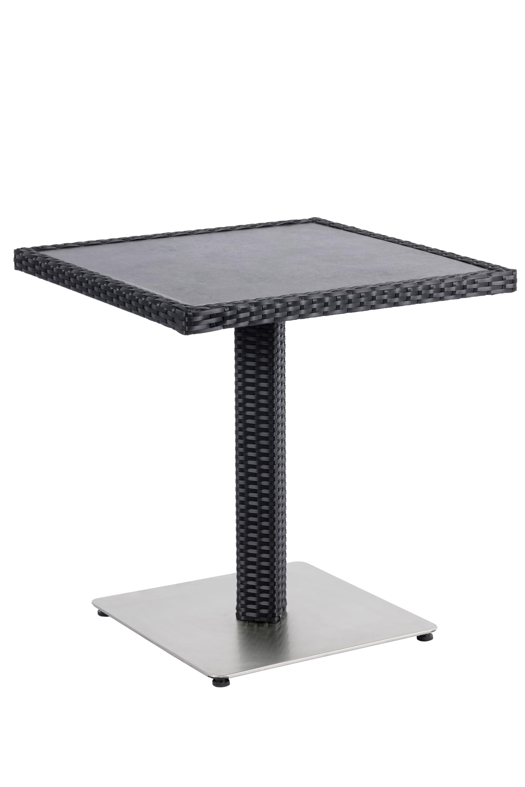 METRO Professional Outdoor Bistrotisch Barbados, Aluminium/PE-Rattan, 70 x 70 cm, Tischplatte in Steinoptik, Wetterfest, Quadratisch, Schwarz/Grau Garten