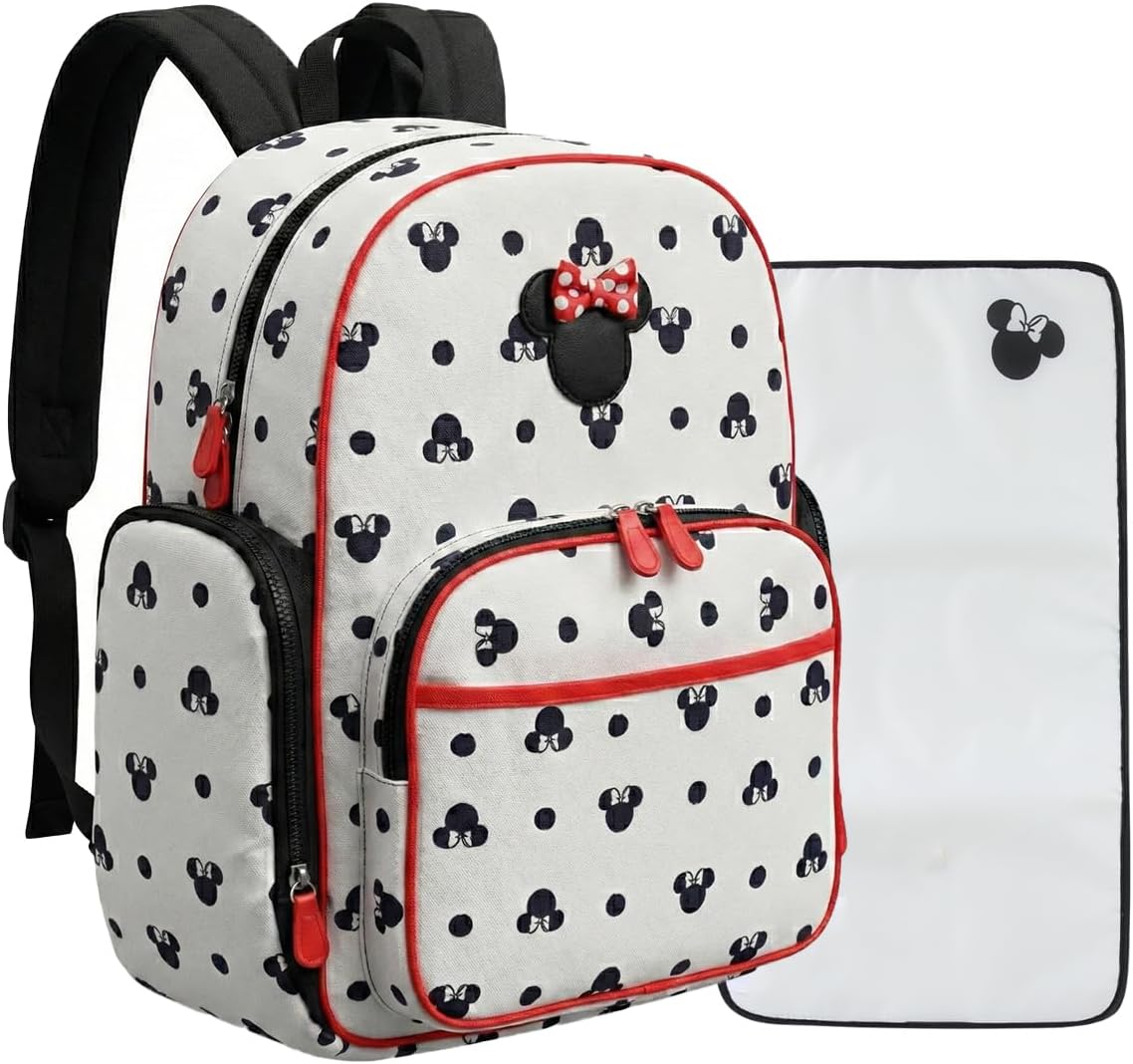 Disney Baby Multi-Functional Diaper Bag Backpack with Changing Pad, Stroller Attachment and Insulated Bottle Holder Pockets