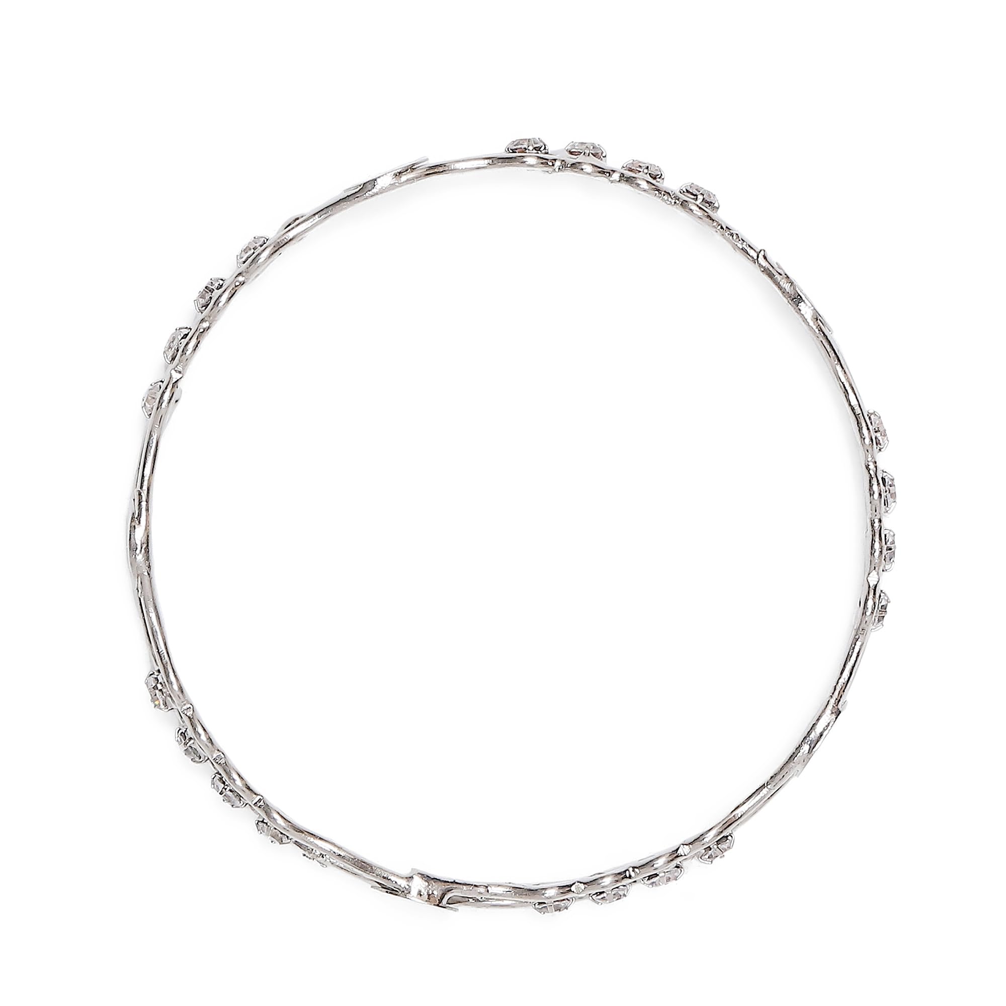 Rose Gold-Plated American Diamond Temple Coin Bangles Set (Silver)