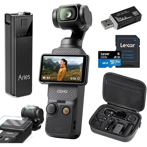 DJI Osmo Pocket 3 Gimbal Camera, Bundle with Power Bank, Carry Case, Screen Protector, 64GB Memory Card & Card Reader