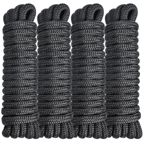 Image of 4 Pack 5 /8 inch x 15' Boat Dock Lines, Improved Double Braided Nylon Boat Ropes for Docking with 15 inch Loop, Hurricane-Resistant Grade Marine Rope for Sailboats,Pontoons,Fishing Boats, Black