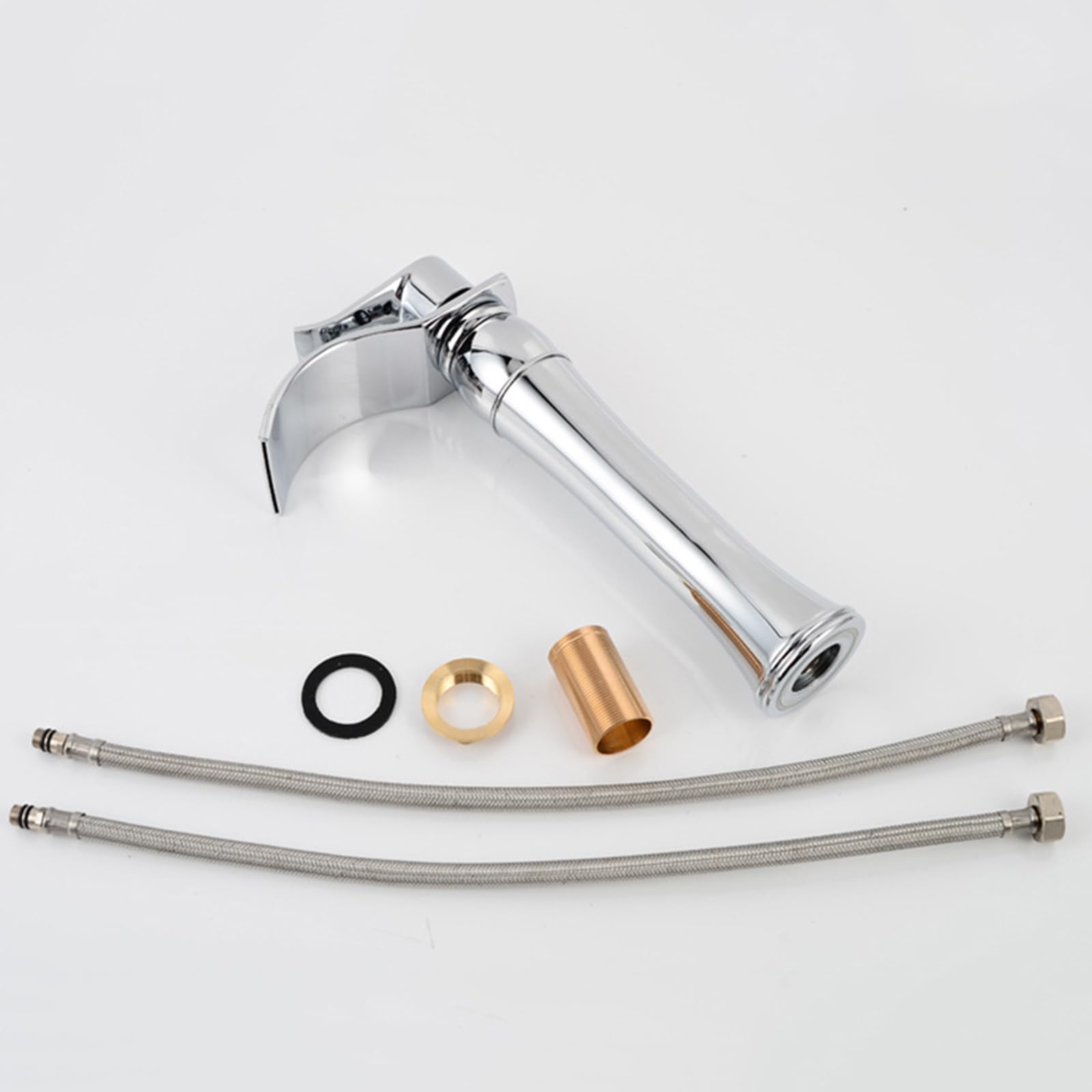 Rubinetto per Lavabo Alto Cascata Bocca Piatta Caldo E Freddo Miscelatore per Lavabo Alto Ottone Rubinetto per Lavabo Cascata Cromato Lavandino da Bagno Rubinetto