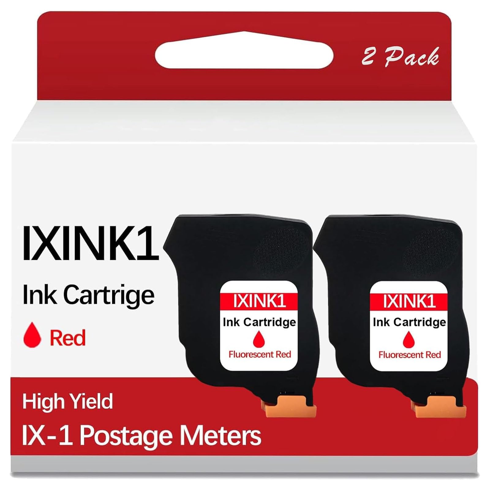 Photo 1 of ***1 IS OPENED, 1 IS NOT***Duhaink IXINK1 Compatible Red Ink Cartridge for Use in IX-1 Series Postage Meters Fluorescent Red Postage Meter Ink (2 Pack)***1 IS OPENED, 1 IS NOT***