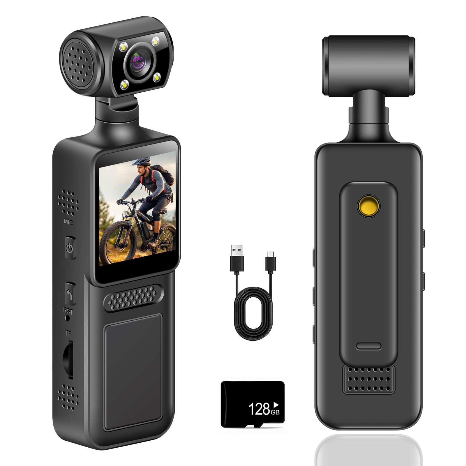 HAMON Cámara corporal 4K, POV/Vlog/Pocket con lente giratoria de 180°, cámara corporal portátil para seguridad, cámara de bolsillo para deportes al aire libre, bicicleta, viajes, policía, exterior y
