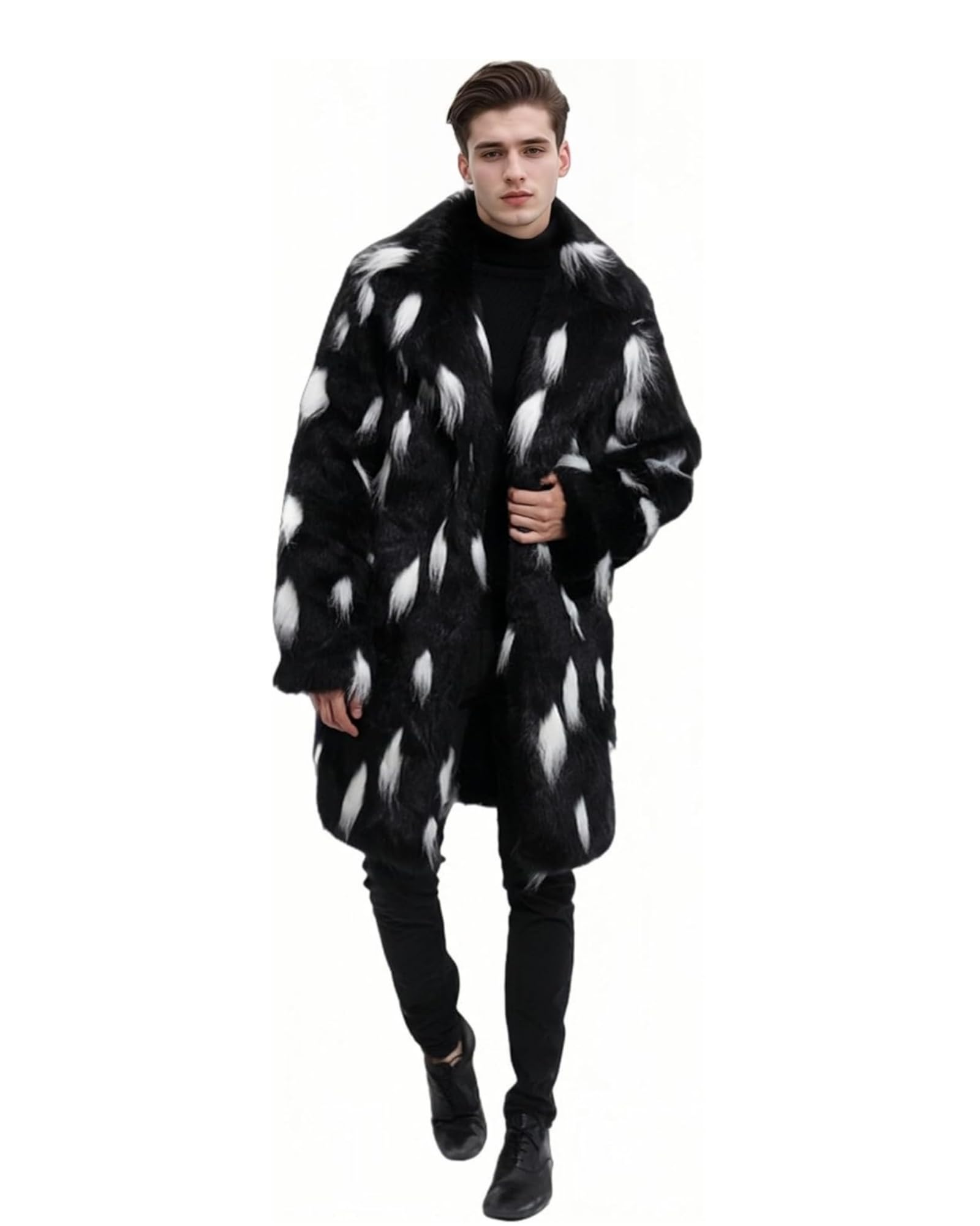 UMREN Mens Warm Leopard Faux Fur Coats Jacket Long Luxury Overwear Parka Cardigans