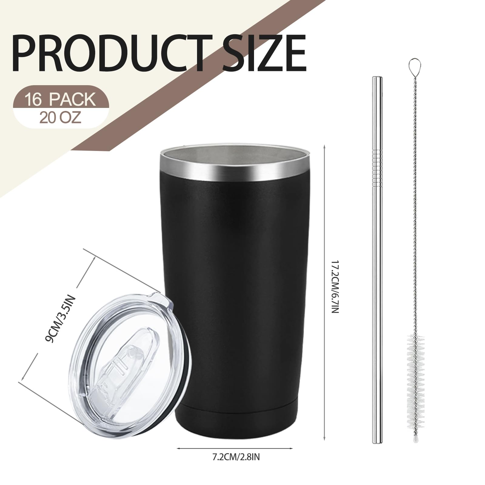 YOUKE OLA Thermobecher aus Edelstahl, vakuumiert, pulverbeschichtet, Kaffeebecher, Geschenk für Lasergravur, 590 ml, Schwarz, 16 Stück