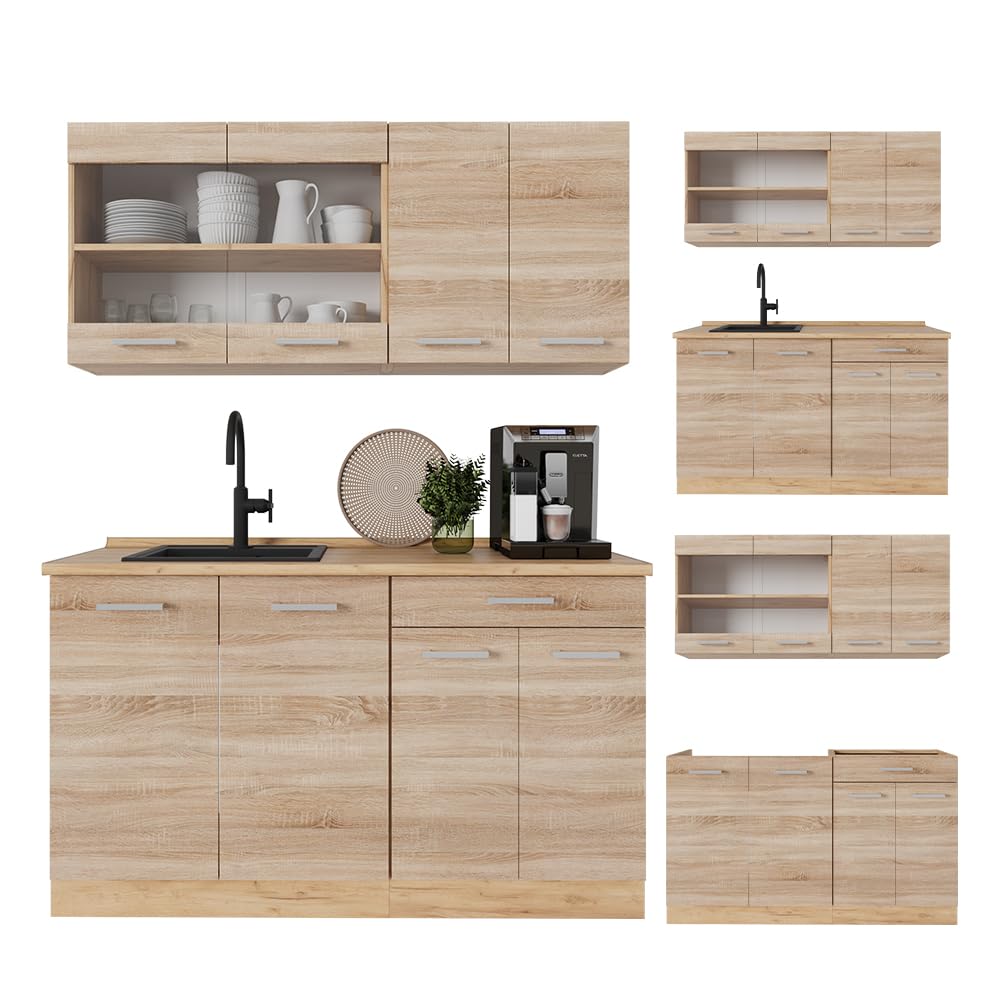 Vicco Single Küche R-Line, Sonoma/Goldkraft Eiche, 140 cm, AP Anthrazit, geeignet für freistehende oder wandnahe Montage