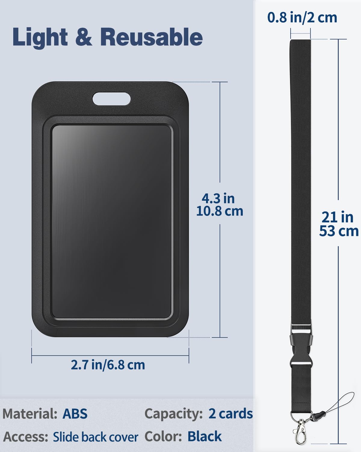 Uniclife Porta Badge Scorrevole Rigido Nero in Plastica Custodia Protettiva per Carte con Fibbia in Metallo e Clip, 3 Pezzi