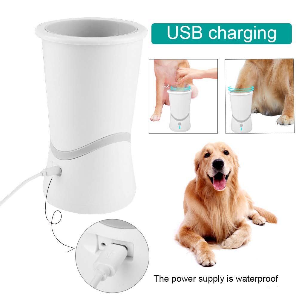 Kubek do kąpieli stóp， Miękkie silikonowe szczotki ładowane przez USB, kubek do mycia łap psa i kota w celu usunięcia zabłoconych